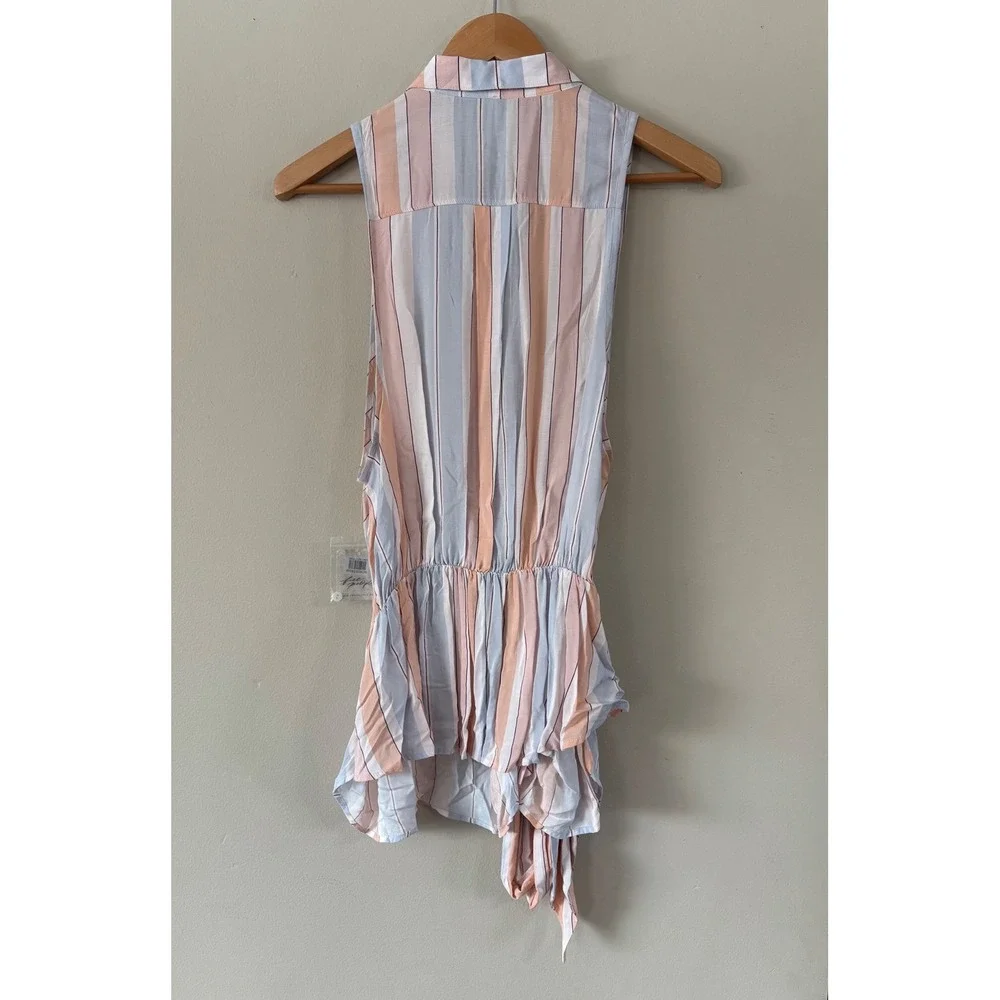 Free People Mackenzie Ivory Pastel Striped Sleeveless Tie Side‎ Wrap Tank Top M